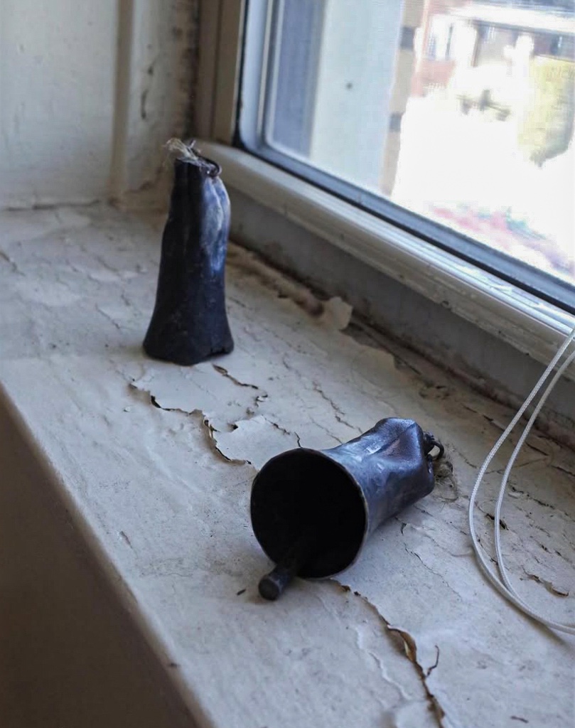 Forged bells, installation view at Gallery 4009 (detail)